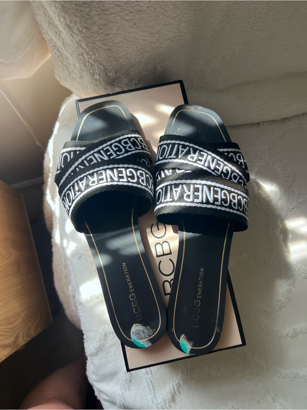 BCBGeneration Black and White Logo Slide Mules